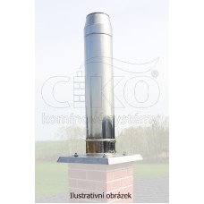 Nerezový komínový nástavec, výška 1m, průměr 180mm, přechod. díl 50x50cm s okapnicí